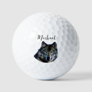 Balles De Golf Wolf Portrait Votre nom Écriture personnalisée
