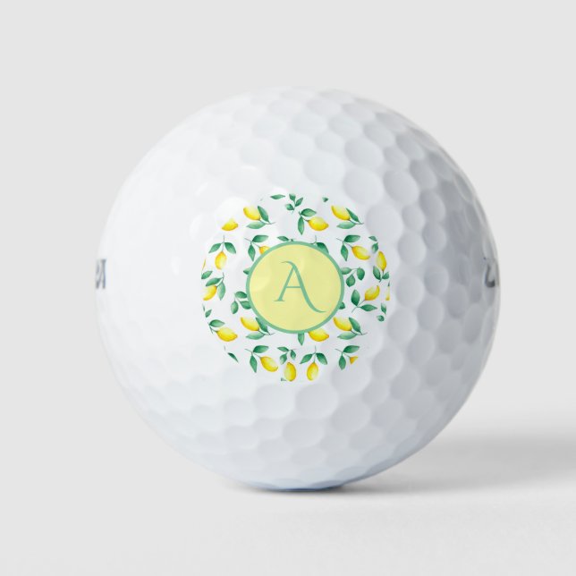 Balles De Golf Yellow Lemons Aquarelle Monogramme Golf Ball (Devant)
