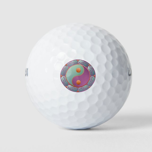 Balles De Golf Yin Yang Médaillon Violet Turquoise (Devant)