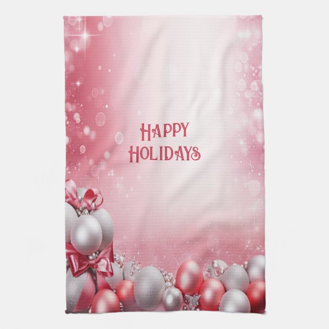 Balles de Noël rose blanc Vacances Serviette de cu (Vertical)