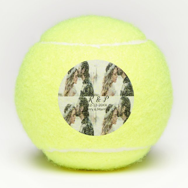 Balles De Tennis Ajouter couple photo merisier marié ajouter date a (Devant)