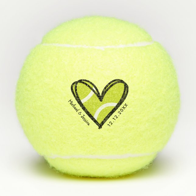 Balles De Tennis Anniversaire du Mariage couple Coeur Date et noms  (Devant)