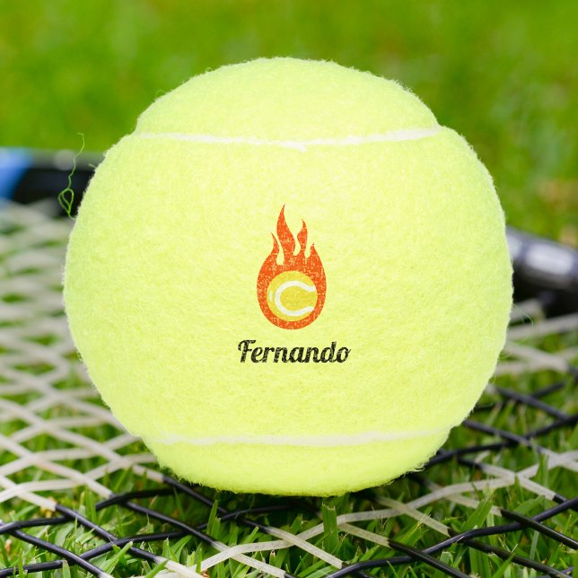 Balles De Tennis Bal de tennis avec logo de feu Nom personnalisé (Créateur téléchargé)