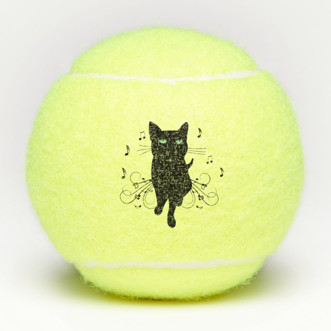 Balles De Tennis Black Cat Surrounded by Whispering Notes of Music (Devant)