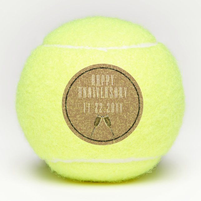 Balles De Tennis Bon Anniversaire Toast de Champagne Daté (Devant)