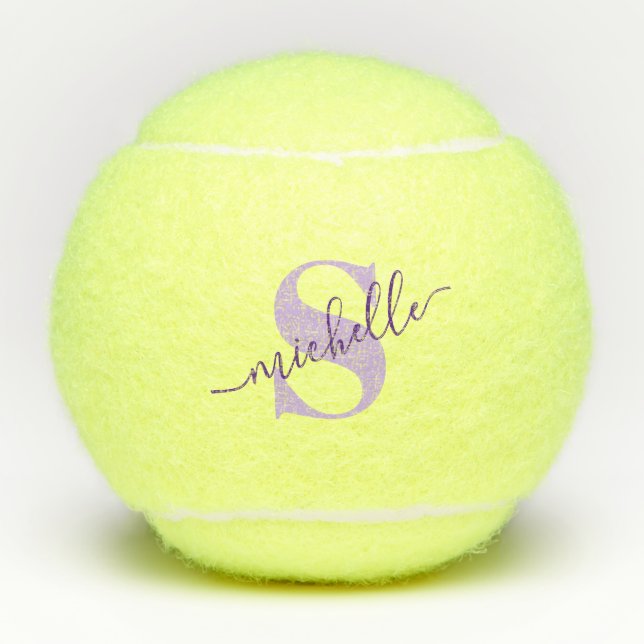 Balles De Tennis Calligraphie Nom du monogramme personnalisé Purple (Devant)