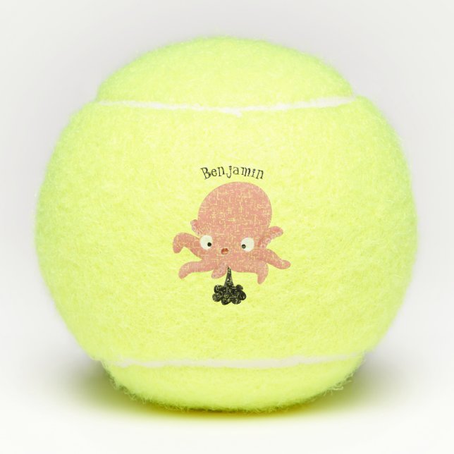 Balles De Tennis Caricature de bébé pieuvre rose mignonne humour (Devant)