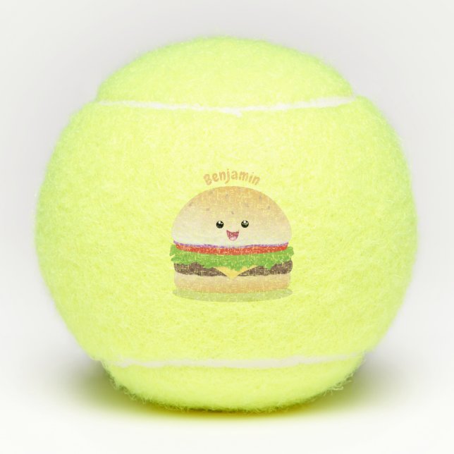 Balles De Tennis Caricature de hamburger kawaii joyeux (Devant)