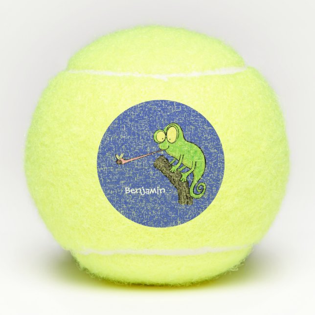 Balles De Tennis Caricature de lézard de caméléon vert joyeux (Devant)