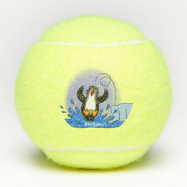 Balles De Tennis Caricature de manchot joyeux sautant (Devant)