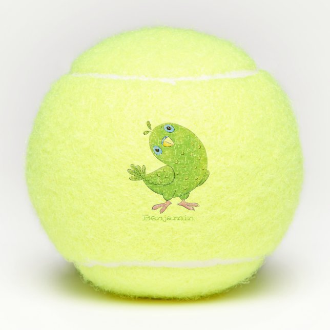 Balles De Tennis Caricature de perruche verte curieuse (Devant)