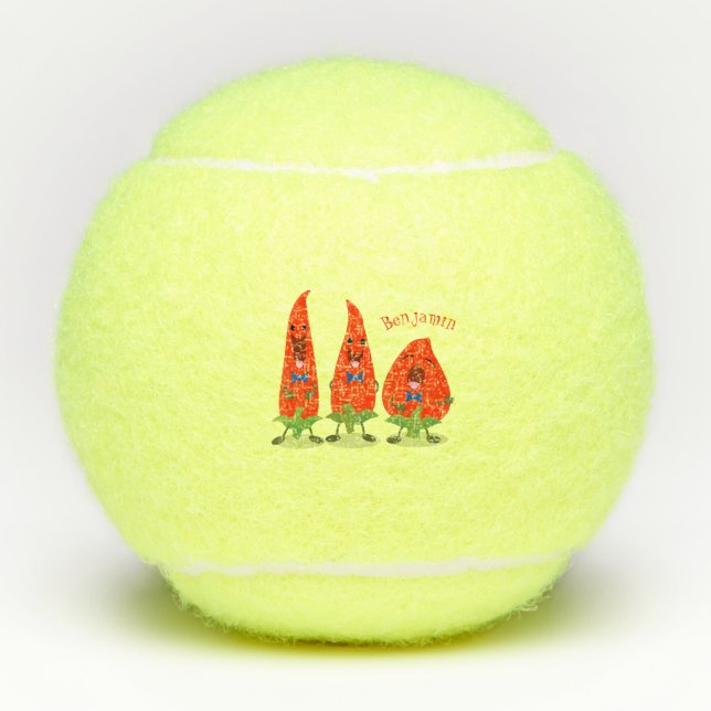 Balles De Tennis Caricature de piments chantants mignons (Devant)