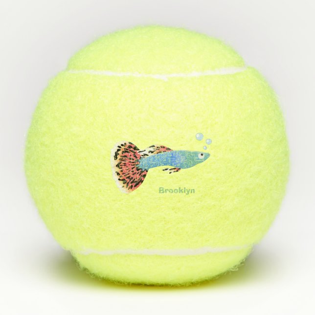 Balles De Tennis Caricature de poisson tropical guppy très chic (Devant)