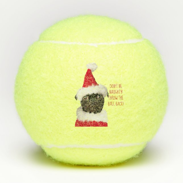 Balles De Tennis Carlin noir mignon chiot à Noël Santa Hat (Devant)