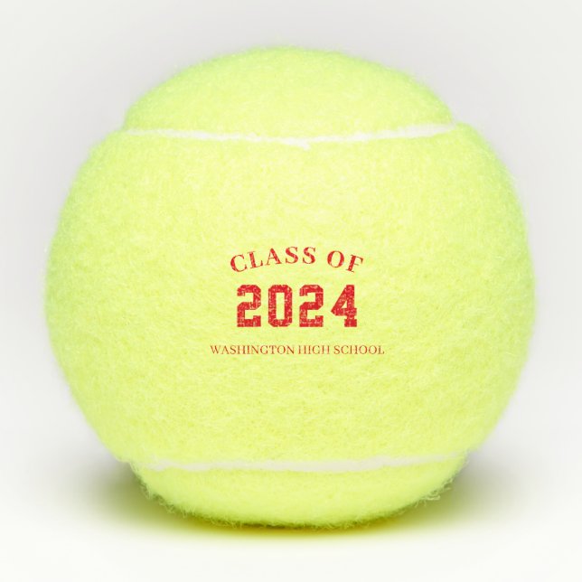 Balles De Tennis Classe avec le nom de l'école Rouge (Devant)