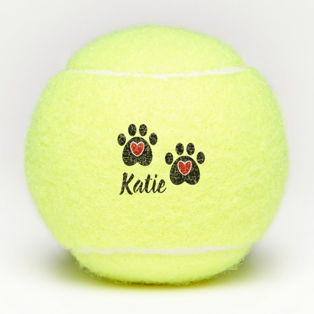Balles De Tennis Coeurs rouges Empreintes de pattes (Devant)