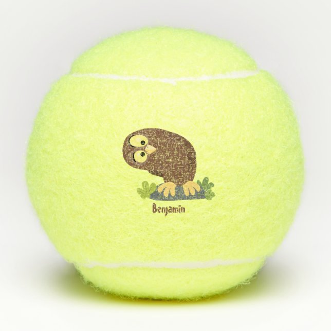 Balles De Tennis Curieux et drôle dessin animé de chouette brune (Devant)