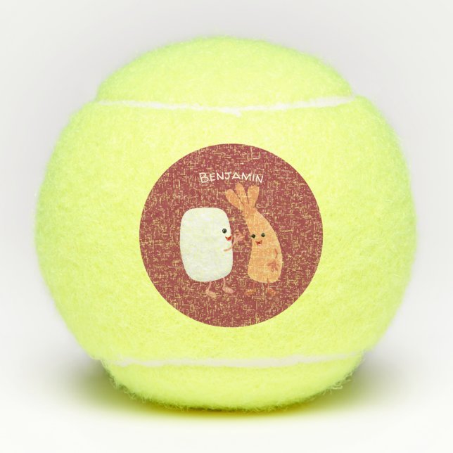 Balles De Tennis Cute sushi riz crevettes amis dessin animé (Devant)