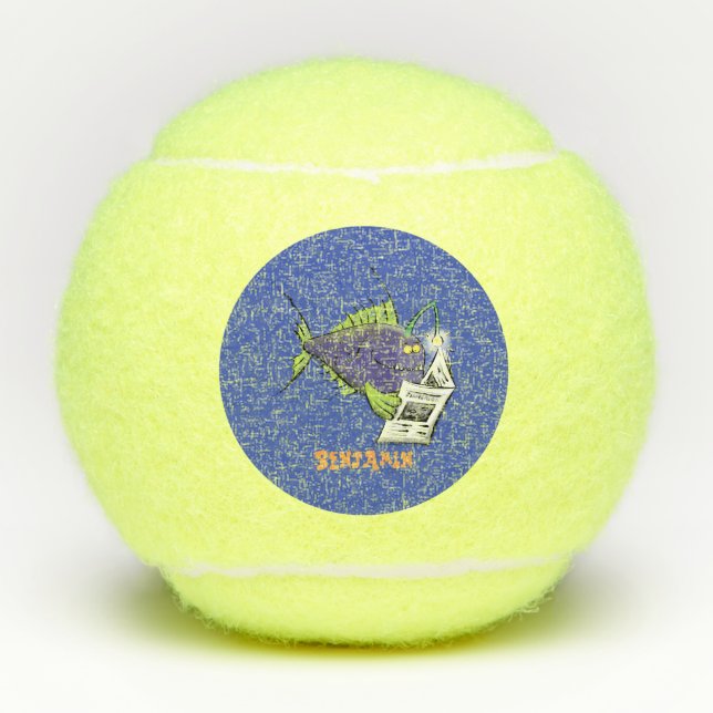 Balles De Tennis Drôle caricature de poisson de pêcheur (Devant)
