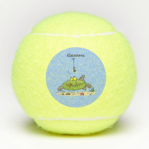 Balles De Tennis Drôle gras affamé poisson vert dessin de pêche