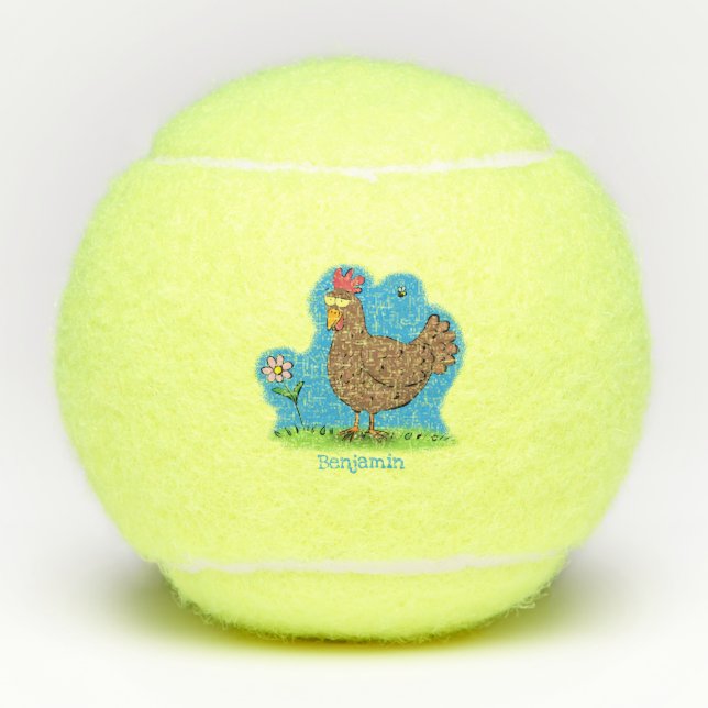 Balles De Tennis Drôle poulet rustique whimsical dessin animé (Devant)