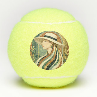 Balles De Tennis Femme avec chapeau de soleil art déco