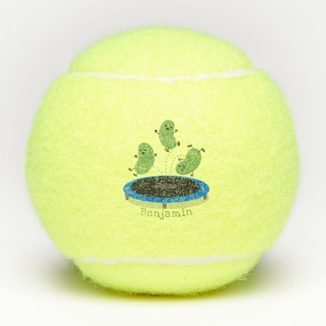 Balles De Tennis Haricots verts mignons sur dessin animé trampoline (Devant)