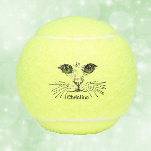 Balles De Tennis Illustration noire de visage de chat Yeux verts