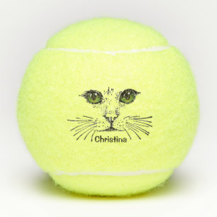 Balles De Tennis Illustration noire du visage du chat yeux verts