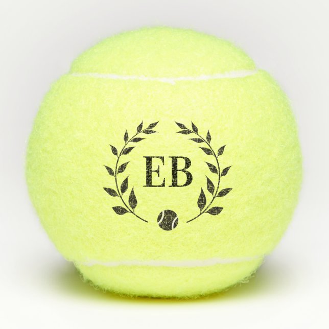 Balles De Tennis Initiales Monogramme Elegant Laurel Personnalisé (Devant)