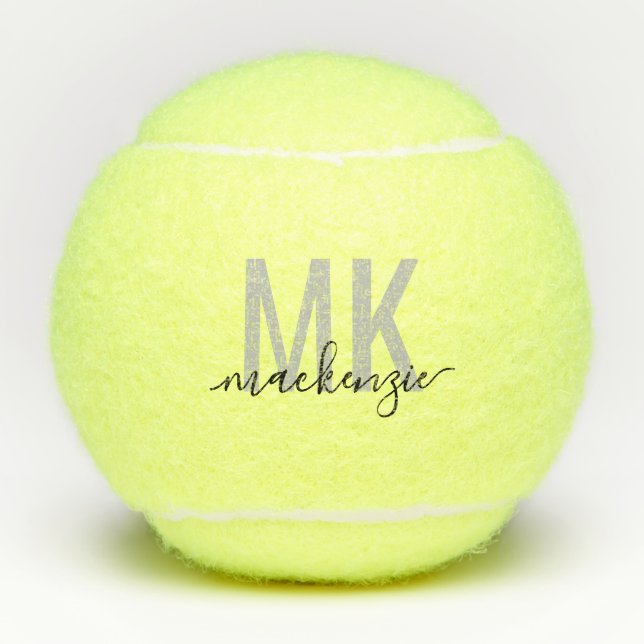 Balles De Tennis Initiales personnalisées de signature en gris noir (Devant)