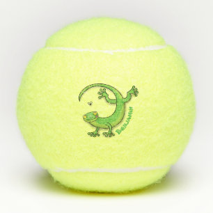 Balles De Tennis Joli gecko vert salutations avec dessin animé