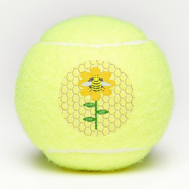 Balles De Tennis Joyeux Jour des abeilles Anniversaire Bumblebee (Devant)