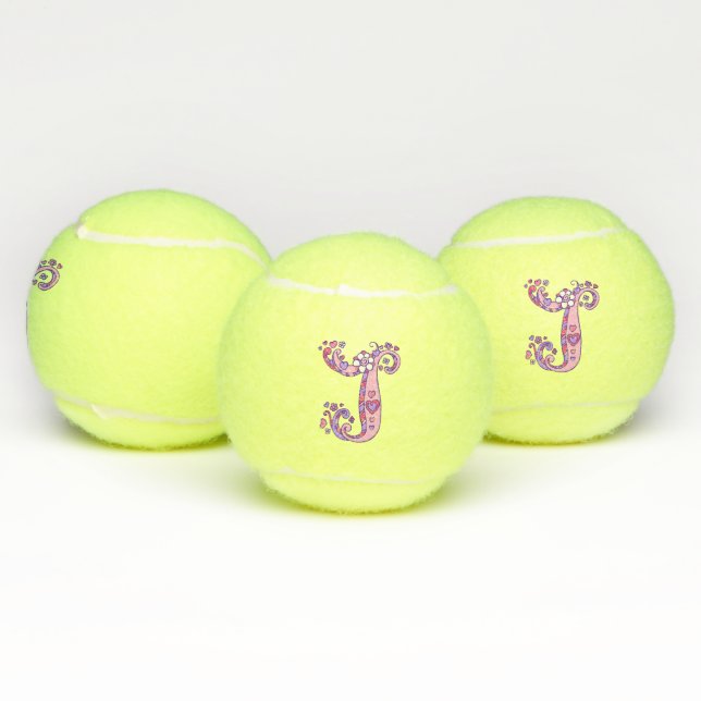 Balles De Tennis Lettre J monogramme filles Doodart personnalisé (Multiple)