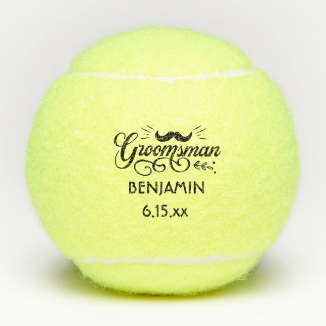 Balles De Tennis Mariage Groomsman Mustache Nom Date (Devant)