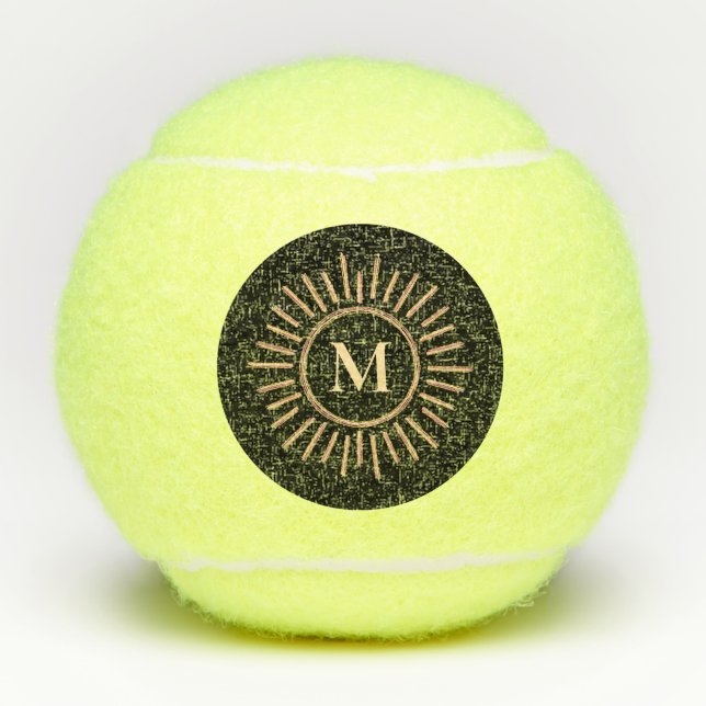 Balles De Tennis Moderne simple Monogramme Noir Jaune Or (Devant)