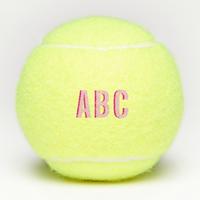 Balles De Tennis Monogramme de 3 lettres en rose empilée (Devant)