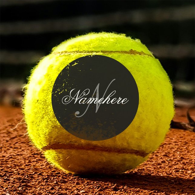 Balles De Tennis Monogramme de nom noir et blanc personnalisé uniqu (Créateur téléchargé)