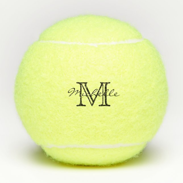 Balles De Tennis Monogramme minimaliste noir blanc moderne élégant (Devant)