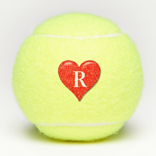 Balles De Tennis Monogrammes Initials Red Heart Cute Valentine's Da (Devant)