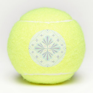 Balles De Tennis Motif répétitif floral géométrique bleu pastel