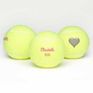 Balles De Tennis Nom des textes et date simple et coeur gris