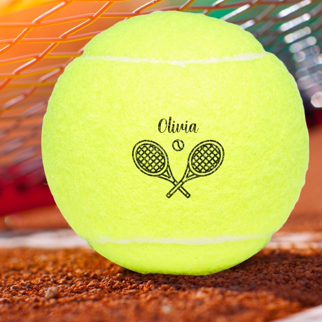 Balles De Tennis Nom du thème de tennis personnalisé (Personalized Name Tennis Racket Ball. For single, doubles and team players.)