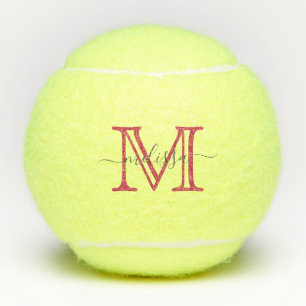 Balles De Tennis Nom et monogramme minimaux élégants rose