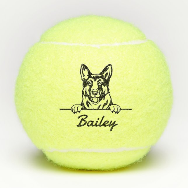 Balles De Tennis Nom personnalisé mignon Jouet berger allemand (Devant)