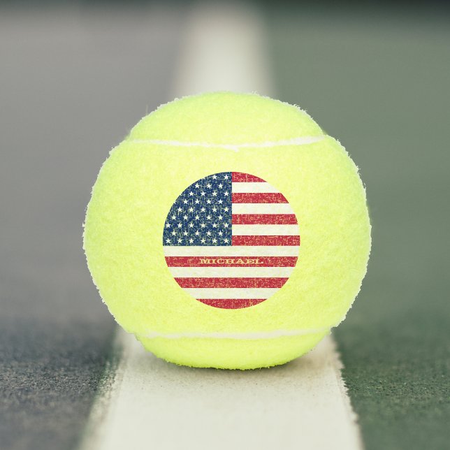 Balles De Tennis Patriotique USA American Flag Monogramme Personnal (Patriotic USA American Flag Monogram Personalized Tennis Balls)