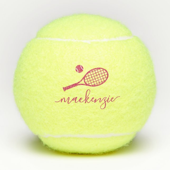 Balles De Tennis Personnalisé rose élégant Nom de script moderne (Devant)