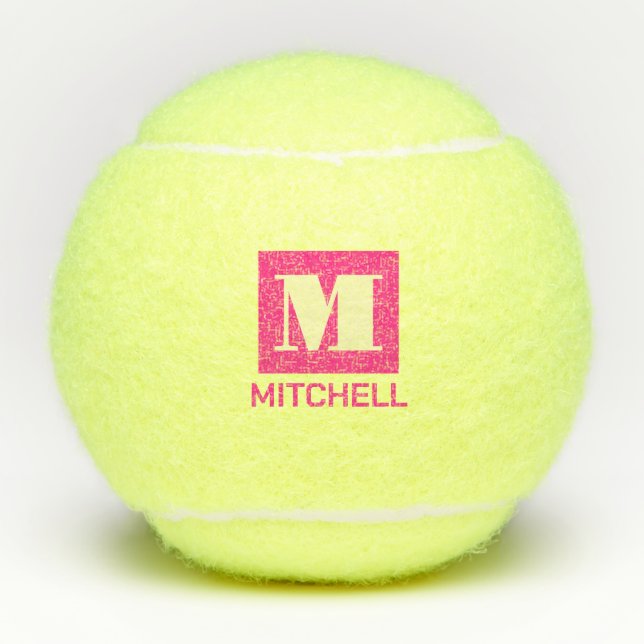 Balles De Tennis Pink Personnalisé Bold Nom initial du monogramme (Devant)