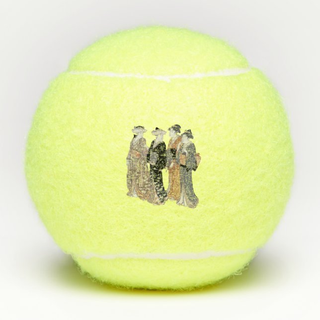 Balles De Tennis Quatre Japonaises Geisha Femmes Vêtements Traditio (Devant)
