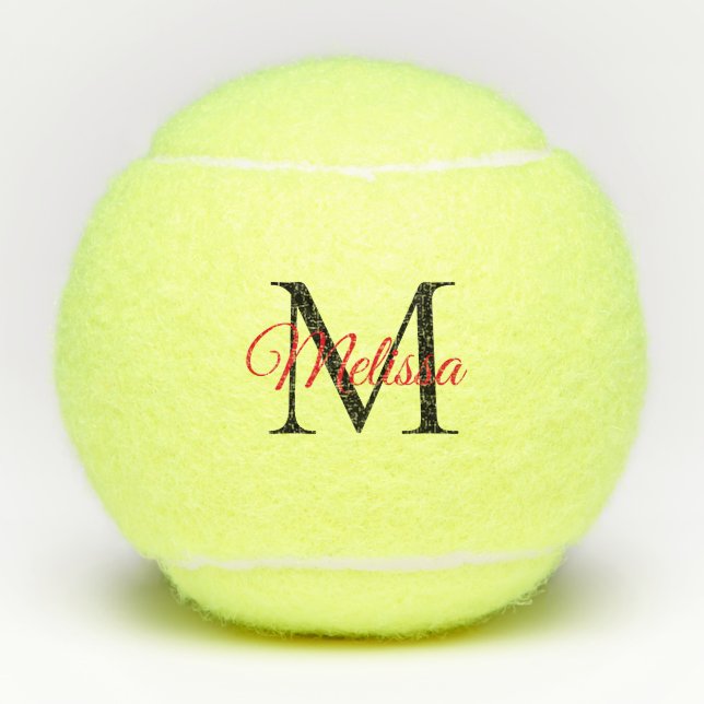 Balles De Tennis Simple moderne monogramme noir rouge (Devant)